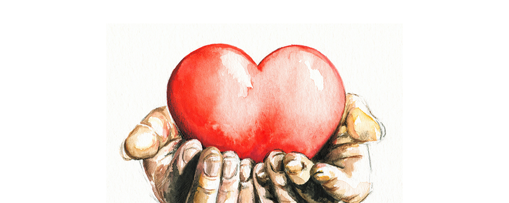 Illustration von zwei Händen die ein Herz in der Hand halten, Selbstbedienung, Vertrauen, Der KastlGreissler