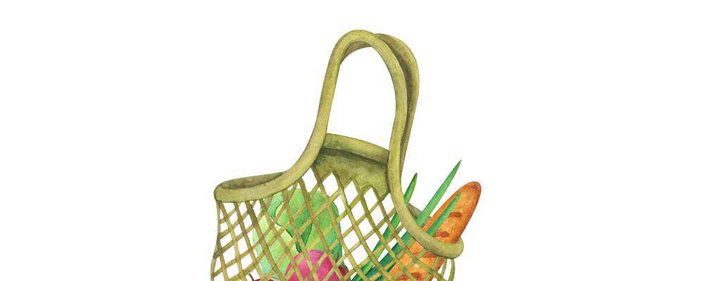 Einkaufstasche gefüllt mit Obst und Gemüse
